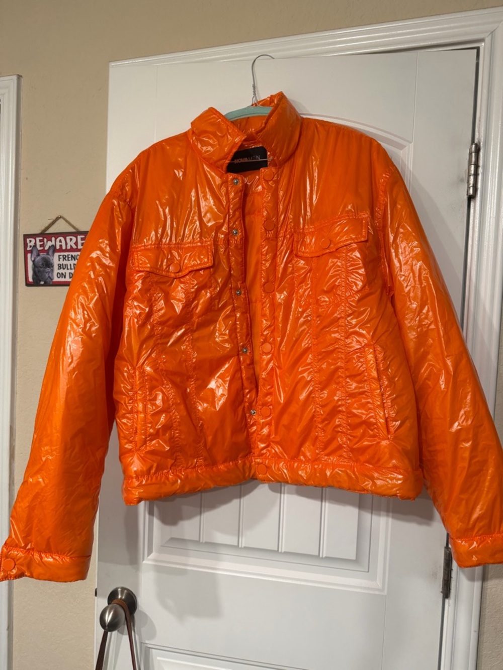Fashion Nova Glossy Orange Bomber Jacket